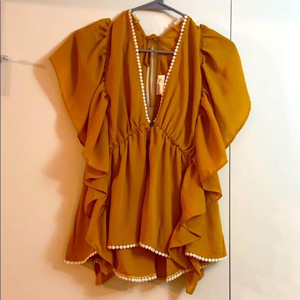 Mustard Lace Trim Top